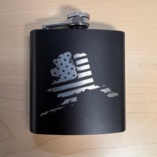 Load image into Gallery viewer, American Flag Alaska Shape - 6oz Stainless Flask