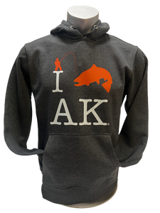 I Fish AK - Adult Hoodie - Orange Fish - Heather Charcoal – Alaska