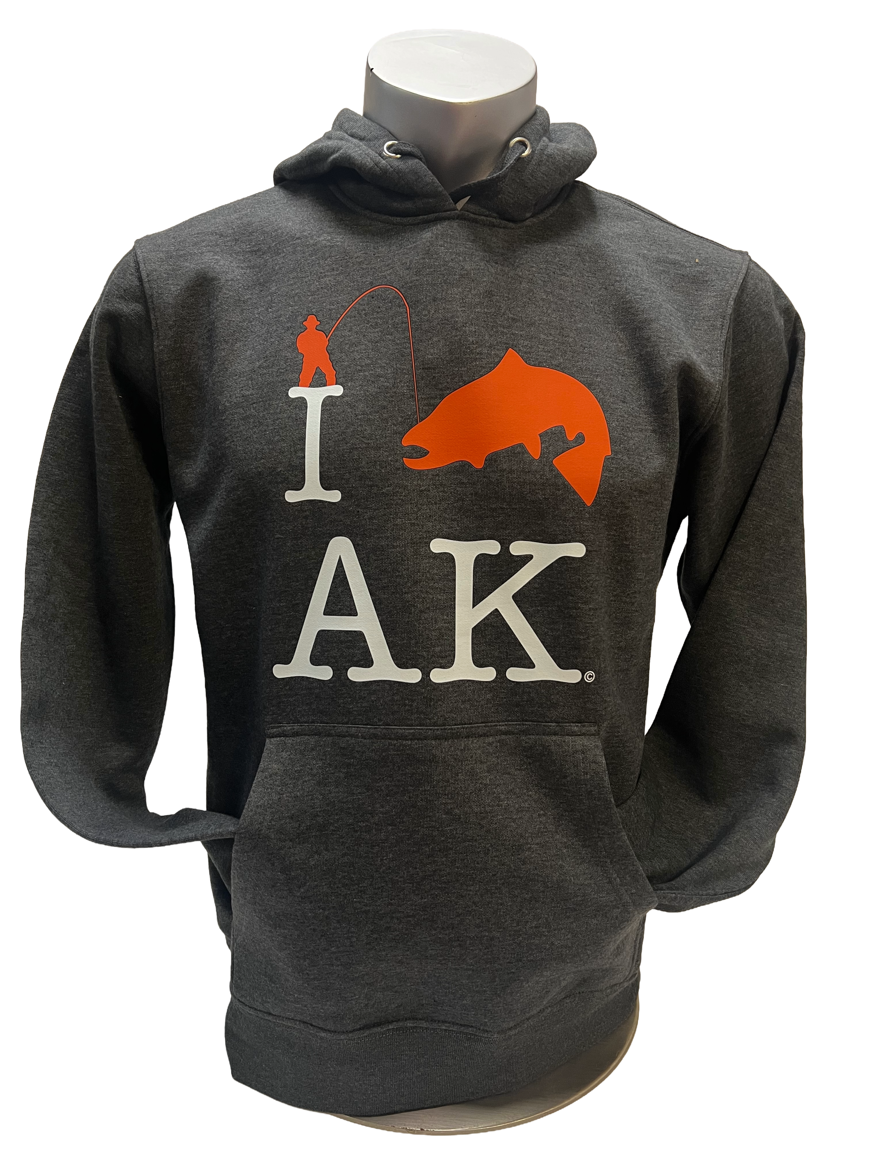 I Fish AK - Adult Hoodie - Orange Fish - Heather Charcoal – Alaska