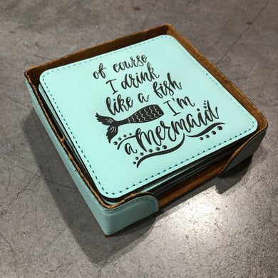Drink Like a Fish - Leather Coaster Set