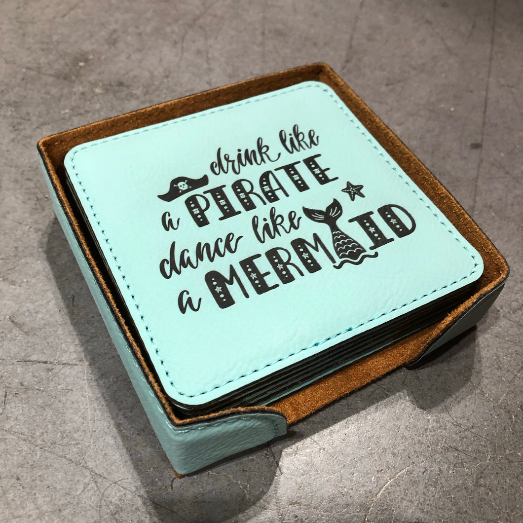 Drink Like a Pirate - Leather Coaster Set